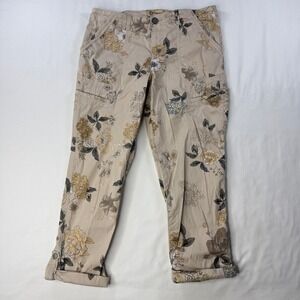 Democracy Capris Womens 8 Flex-ellent Khaki Floral Cargo Roll Cuffs Crop Pants